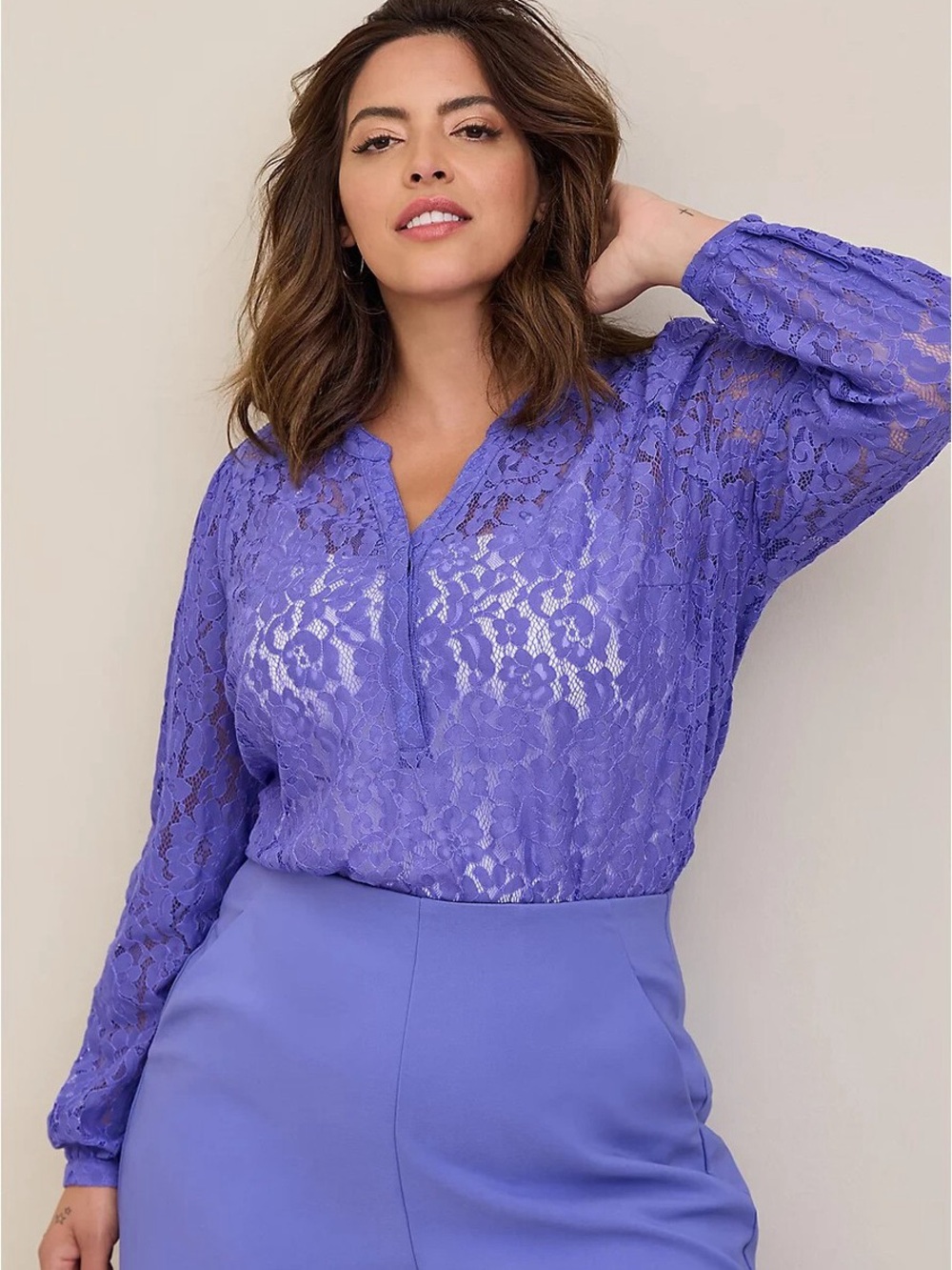 Torrid Purple Blue Harper Lace Popover Long Sleeve Blouse Top Women’s Size 2X
